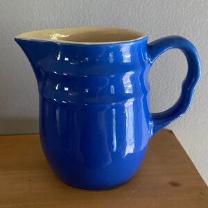 Vintage Oxford Stoneware blue ringed creamer pitcher.